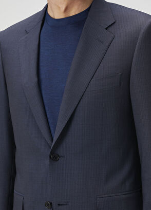 Lacivert Çizgili Yün Takım Elbise - Görsel 7