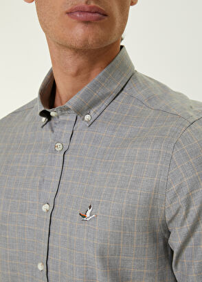 Beymen Club Slim Fit Sarı Gri Kontrast Çizgili Ekoseli Gömlek - 5