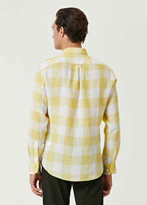 Beymen Club Comfort Fit Sarı Ekose Desenli Keten Gömlek - 5