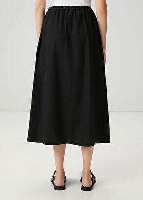 Beymen Club Siyah Bağcıklı Midi Keten Etek - 5