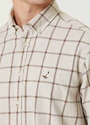 Beymen Club Comfort Fit Ekru Geniş Ekose Desenli Gömlek - 6