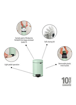 Brabantia Newicon Jade Green Çelik Pedallı Banyo Çöp Kovası 3 lt - 6