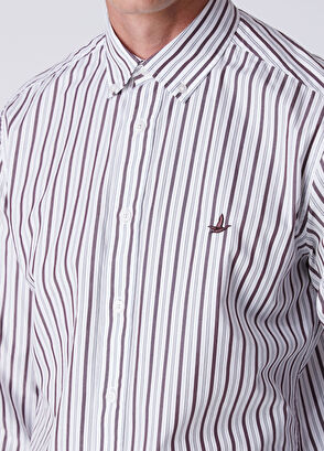Beymen Club Comfort Fit Beyaz Bordo Çizgi Desenli Gömlek - 6