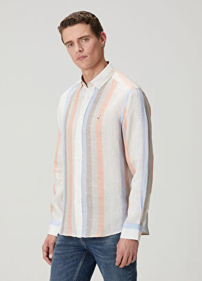 Beymen Club Comfort Fit Mink Stripe Linen Shirt - 5
