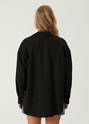 Beymen Club Siyah Oversize Keten Gömlek - 6