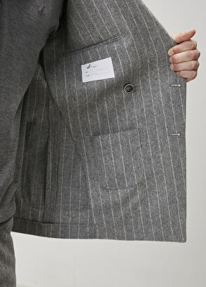 Beymen Club Gri Çizgi Desenli Kruvaze Ceket - 8