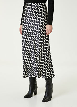 Beymen Club Siyah Desenli Midi Saten Evaze Etek - 3