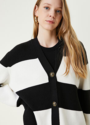 Beymen Club Black and White Striped Cardigan - 4