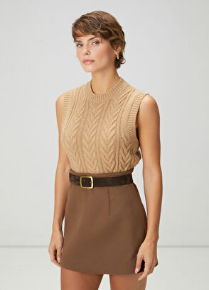 Beymen Club Camel Balıksırtı Örgü Crop Triko Süveter - 4