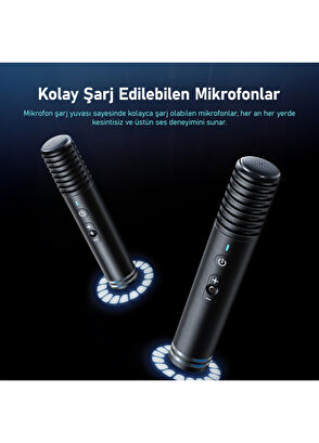 Ikarao Partybox Shell S1 280W Karaoke Bluetooth Hoparlör Seti Dahili 10.1" Tablet 2 Kablosuz Mikrofon RGB Işıklı Taşınabilir Ses Bombası - 5