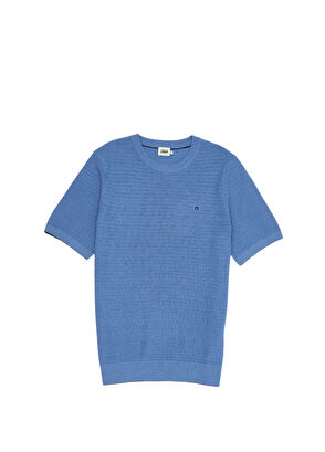 Beymen Club Mavi Örgü Dokulu Kısa Kollu Kazak - 8