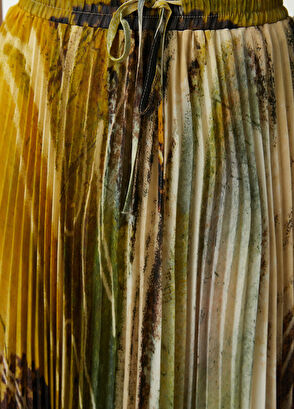 Beymen Club Neon Yellow Abstract Patterned Pleated Midi Chiffo - 5