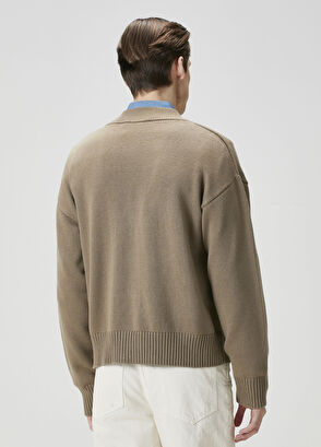 Ami Paris Beige Logo Jacquard Wool Knit Cardigan - 3