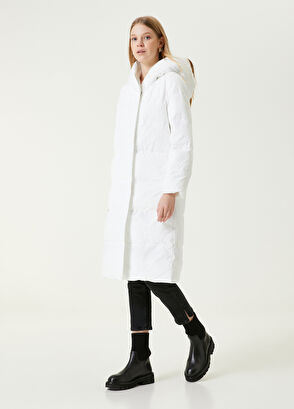 Beymen Club Beyaz Kapüşonlu Kapitoneli Kaban - 4