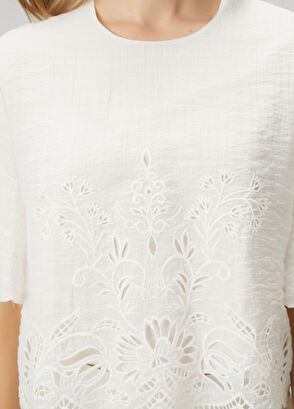 Beymen Club Kırık Beyaz Nakışlı Balon Kol Bluz - 6