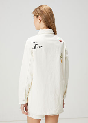 Beymen Club Off-White Embroidered Oversize Denim Jacket - 5