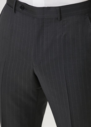 Lacivert Çizgi Desenli Yün Takım Elbise - Görsel 8