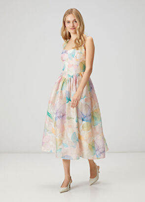 Beymen Club Floral Midi Linen Cocktail Dress - 3