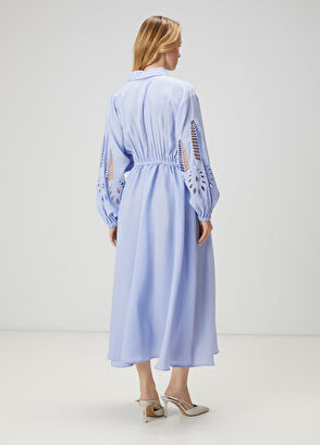 Beymen Club Blue Embroidered Midi Shirt Dress - 5