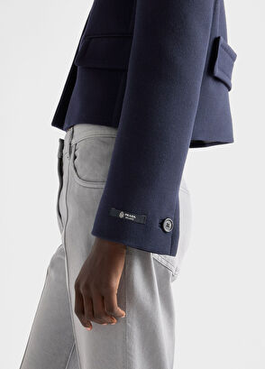 Prada Mavi Tek Sıra Düğmeli Natté Kumaş Kadın Ceket - 4