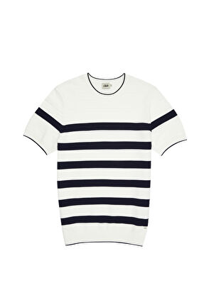 Beymen Club Navy Blue White Jacquard Short Sleeve Sweater - 8