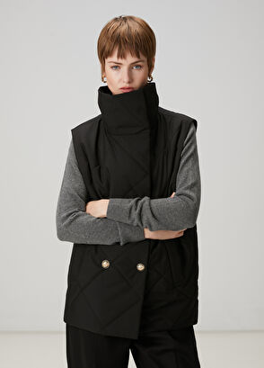 Beymen Club Black Quilted Double-Breasted Vest - 4