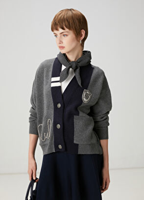 Beymen Club Grey Embroidered Cardigan With Logo - 3