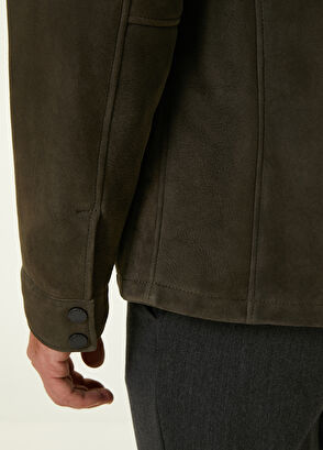 Beymen Club Khaki Shearling Detailed Suede Coat - 6