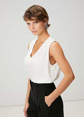 Beymen Club Kırık Beyaz İpek Saten Bluz - 4