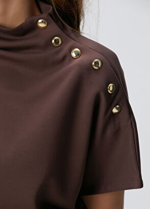 Network Acı Kahve Çıtçıt Detaylı T-shirt - 6