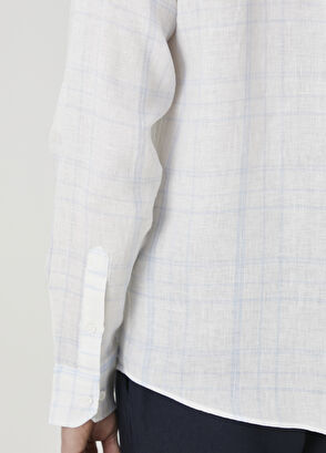 Beymen Club Comfort Fit Blue White Plaid Patterned Linen Shirt - 7