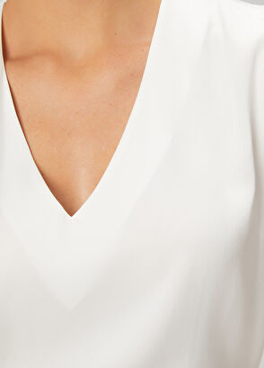 Beymen Club Kırık Beyaz İpek Saten Bluz - 6