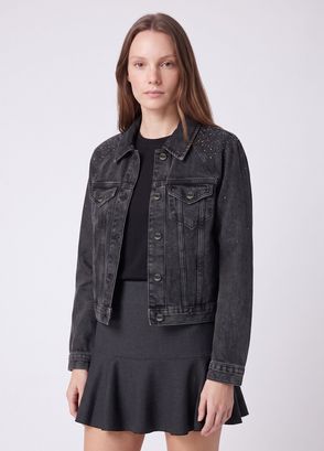 Beymen Club Antrasit Serpme Taşlı Kısa Trucker Denim Ceket - 3