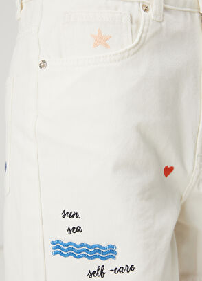 Beymen Club Off-White Embroidered Denim Shorts - 6