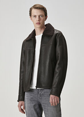 Beymen Club Kahverengi Yakası Shearling Detaylı Deri Mont - 4