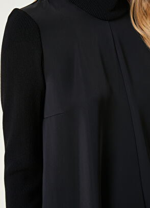 Beymen Club Siyah Dik Yaka Triko Garnili Mini Evaze Elbise - 4