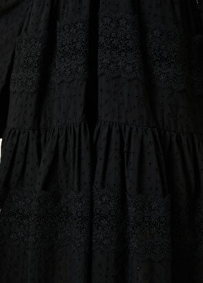 Beymen Club Siyah V Yaka Şerit Dantelli Midi Elbise - 5