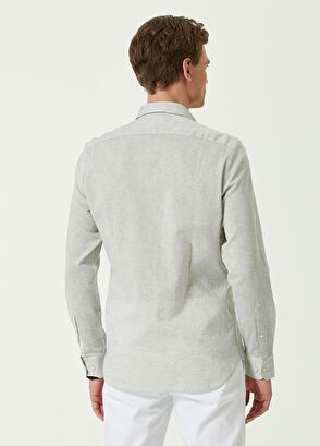 Beymen Club Slim Fit Khaki Herringbone Linen Shirt - 4