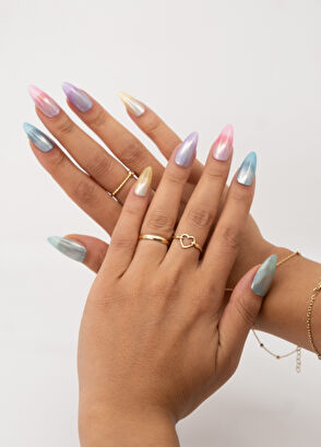 Takma Takma Uzun Badem 10'lu Renkli Protez Takma Tırnak TT1411 - 3