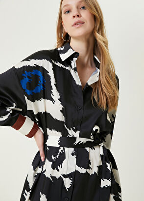 Beymen Club Siyah İkat Desenli Midi Gömlek Elbise - 4