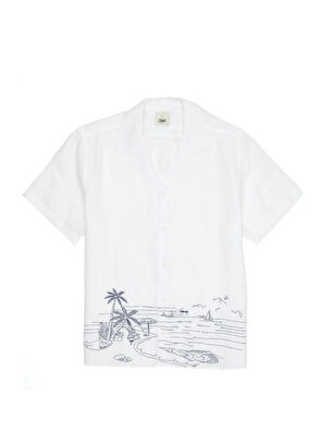 Beymen Club Comfort Fit Beyaz Manzara Nakışlı Keten Gömlek - 9