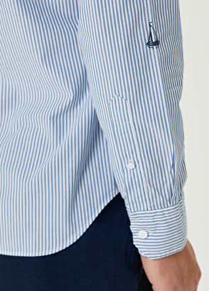 Beymen Club Slim Fit Blue Striped Embroidery Pattern Shirt - 7