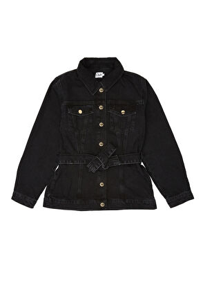 Beymen Club Siyah Beli Kuşaklı Uzun Trucker Jean Ceket - 5