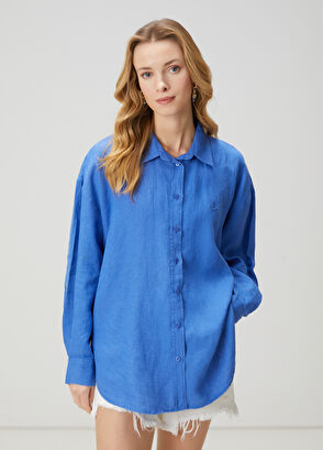 Beymen Club Oversize Blue Linen Shirt - 4