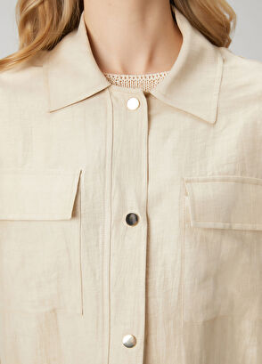 Beymen Club Bej Parlak Keten Bomber Ceket - 8