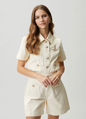 Beymen Club Ecru Crystal Appliqué Denim Jacket - 4