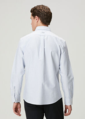 Beymen Club Comfort Fit Blue White Stripe Patterned Oxford Shi - 6