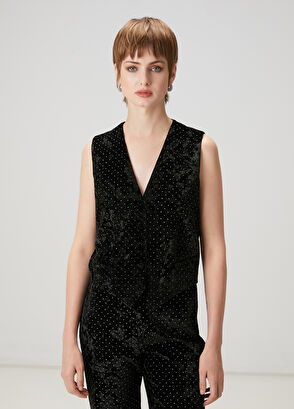 Beymen Club Black Embellished Velvet Evening Vest - 5