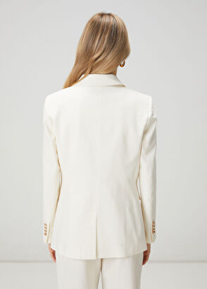 Beymen Club Off-White Double-Breasted Linen Blazer - 5