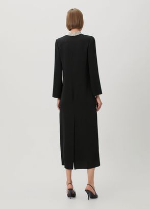 Valentino Black Collar Embellished Midi Silk Cocktail Dress - 4